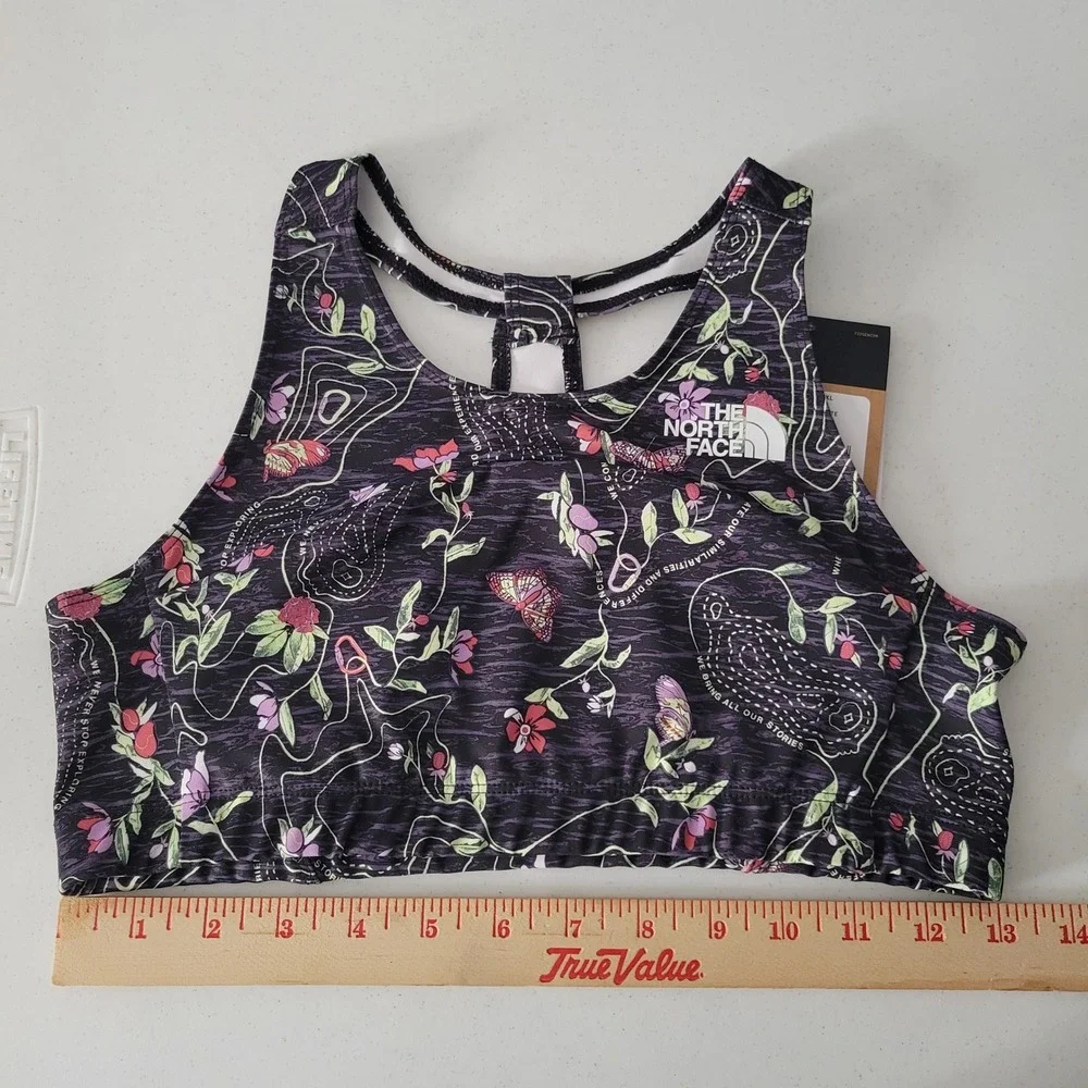 North Face Girls Never‎ Stop Bralette XL 14/16 Black Floral Athletic Performance